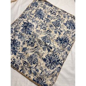 Chaps Home Pillow Sham Std 27x22 Blue Cream Floral Damask Cotton Raffia Trim